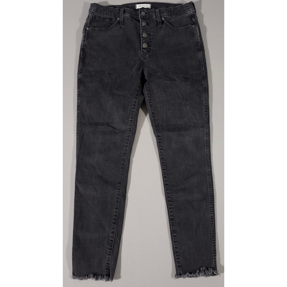 Madewell Skinny Jeans Women 31 Black 10 High-Rise Button Fly Raw Hem